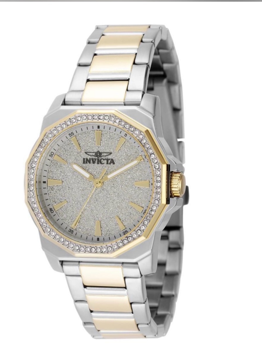 Invicta Two-Tone Silver and Gold Crystal Accent Wristwatch